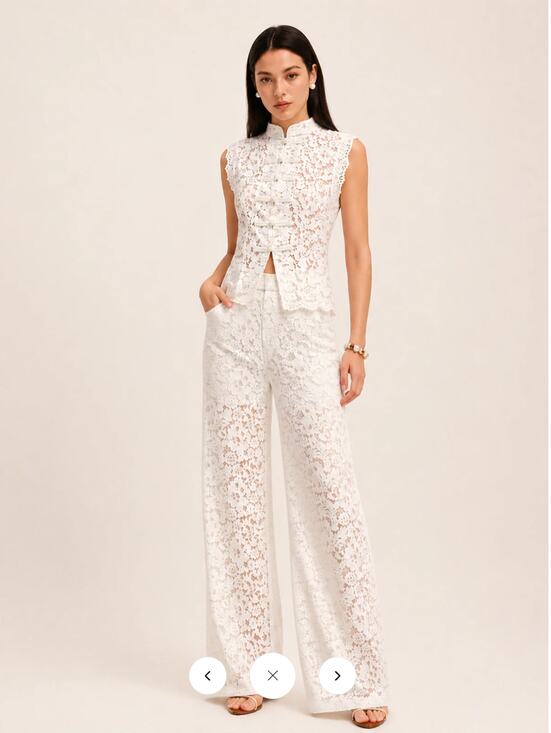 Commense Pants - NWT Commense Frog Button Mandarin Collar Lace Vest & Pants Set Sz L